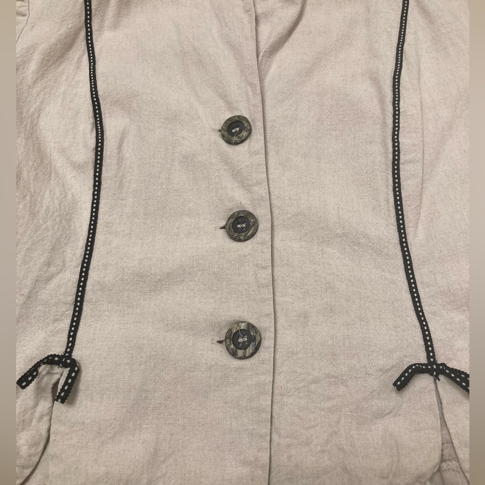 Vintage Linen Blend Boho Button Up Top, Bows, Cream, Scalloped Hem, Women’s 10P - Picture 6 of 9